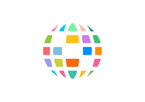 circle globe global logo, abstract globe symbol, colorful data global icon business concept vector design