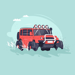 Off-road. Competitions on Suvs. Flat vector illustration in cartoon style. © sidop