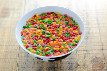 Colorful puffed rice in the bowl