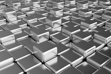 Silver squares extruded abstract background , 3d
