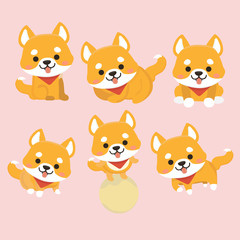 Shiba Inu Dog Cartoon Set Vector.
