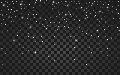 Vector festive illustration of falling shiny particles and stars isolated on transparent background. Golden Confetti Glitters. Sparkling texture