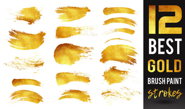 Gold Brush Texture Strokes. Golden Painted Watercolor Background