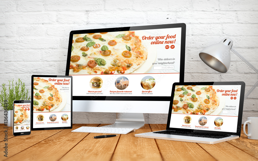 Poster modern order online website screen multidevices