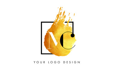 MC Gold Letter Logo Painted Brush Texture Strokes. - obrazy, fototapety, plakaty