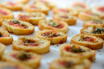 Light and delicious bruschetta appetizers with tomato and oregan