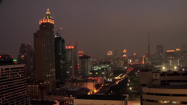 Elevated View of the CBD with Buildings of Phathumwan District at Night Fall.