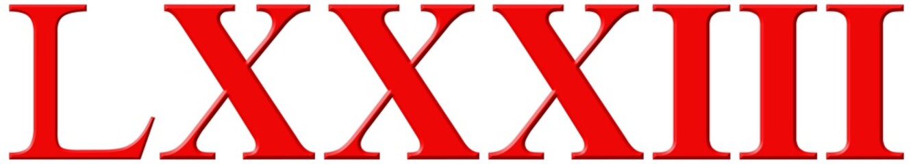 Roman numeral LXXXIII, tres et octoginta, 83, eighty three, isol