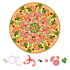 Tasty Pizza, pizza with various ingredients.