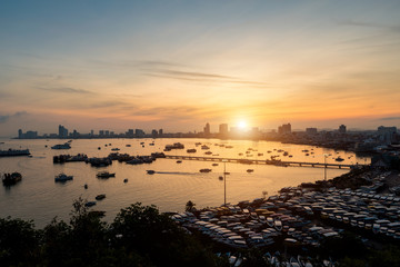 Pattaya city skyline and pier at morning in Pattaya, Chonburi, T