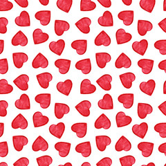 Watercolor red hearts Saint Valentine's Day seamless pattern