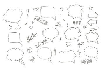 Speech hand drawn bubbles set