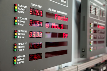 Machine status monitor in control room in factory