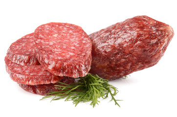 Salami on white background