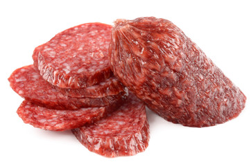 Salami on white background