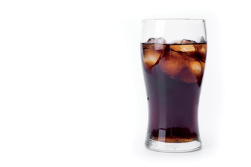 Ice cola with splashing, bubbles. Drink with ice