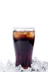 Ice cola with splashing, bubbles. Drink with ice.