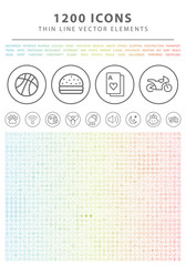 Set of 1200 Universal and Standard White Icons on Circular Buttons on White Background ( Isolated Elements )