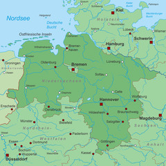 Bundesland Niedersachsen - Landkarte in Grün