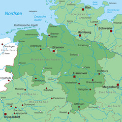 Bundesland Niedersachsen - Landkarte (in Grün)