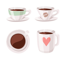 Set of Cartoon Style Coffee Cup. Vector Illustration Hand Drawn Caffeine Drinks