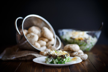 salad with cabbage, eggs and mushrooms