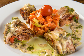 Roasted Rabbit Roulade with Carrot and tomato