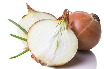 whole large onion cut in half with