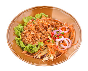 Crispy catfish salad with green mango,Thaifood