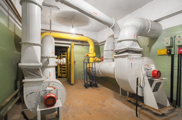 The industrial air ventilation system with supply fan in underground fallout shelter