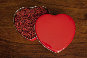 Goji berries in a heart-shaped box