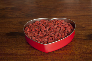 Goji berries in a heart-shaped box