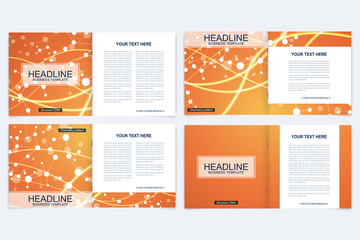 Templates for square brochure. Leaflet cover presentation. Business, science, technology design book layout. Scientific molecule background