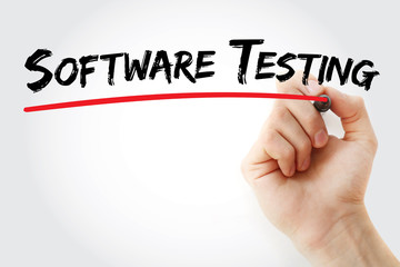 Hand writing software testing with marker, technology concept background