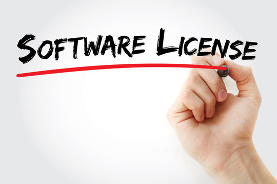 Hand writing software license with marker, technology concept background