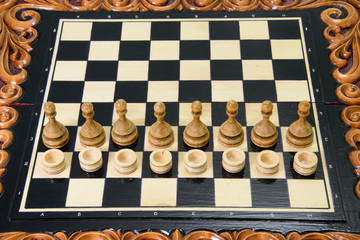 The chess pieces are placed on the chessboard