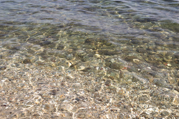 Transparent sea waves on the shore