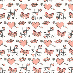 Seamless pattern with valentine's icons on the white background