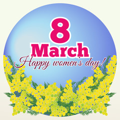 8 march women day card with mimosa flowers