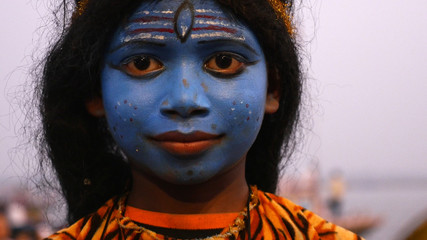 Children painted near Raj Ghat in Varanasi, India