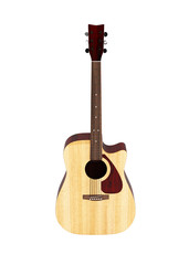 Naklejka premium Acoustic guitar front view without shadow on white background 3d