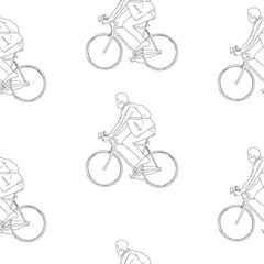 Seamless background pattern with person on a bicycle. Vector illustration