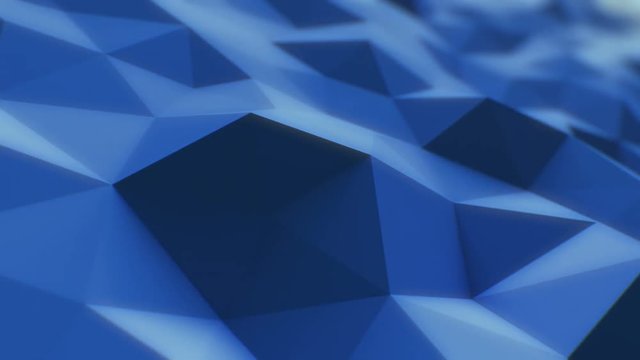 Blue Low Poly Surface Slow Moving in Looped 3d Animation. Seamless Background Concept in 4K, UHD 3840x2160.