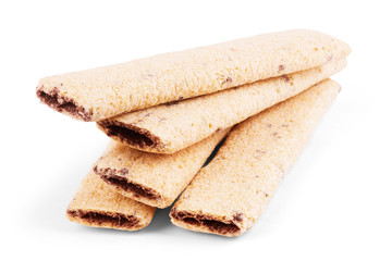 Wafers with chocolate on a white background