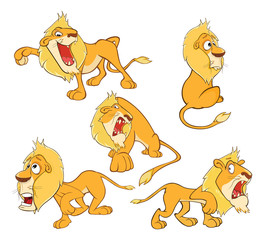Obraz na płótnie Canvas Set of Cartoon Illustration. A Funny Yellow Lions for you Design