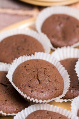 Chocolate muffins cupcakes served on the plate