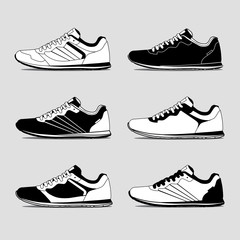 Set of casual sneakers for training, vector, illustration,