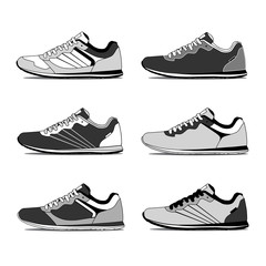 Set of casual sneakers for training, vector, illustration,