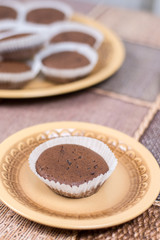 Chocolate cupcake in focus