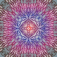 Hand drawn ethnic floral pink and blue ornamental pattern